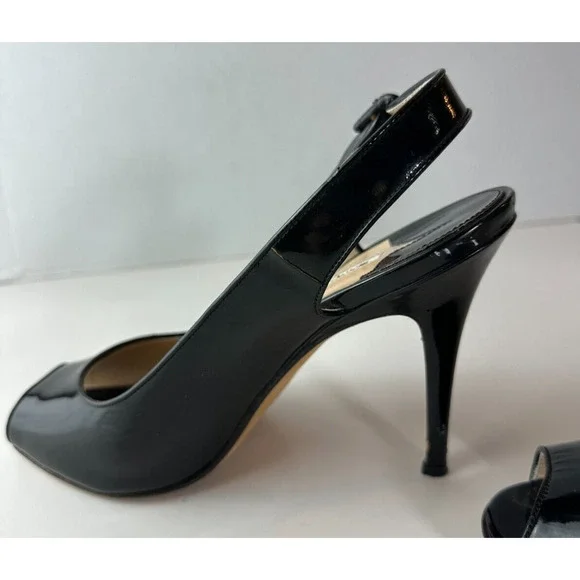 Manolo Blahnik Black Patent Leather Slingback Pump Peep Toe High Heels 38 US 8 - Picture 9 of 16
